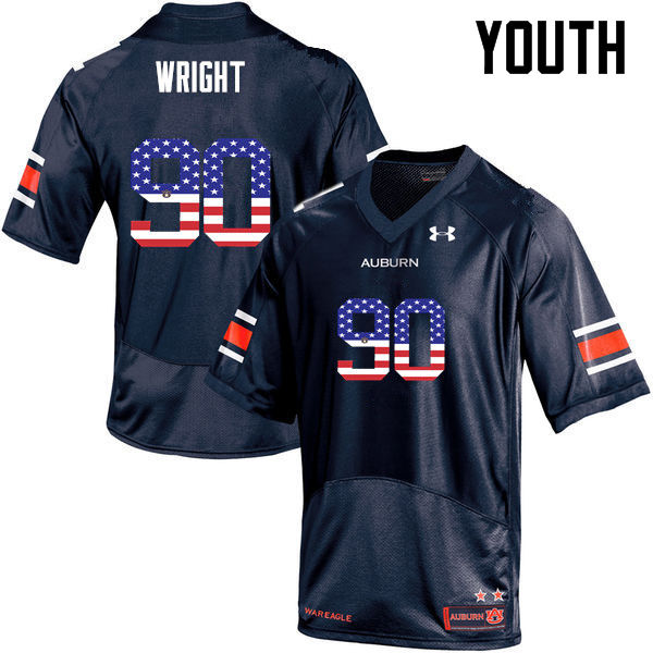 Youth #90 Gabe Wright Auburn Tigers USA Flag Fashion College Football Jerseys-Navy